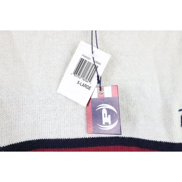 NOS Vintage Phat Farm Mens XL Striped Spell Out Script Marled Knit Sweater Cream